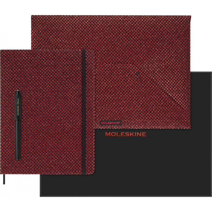Набор MOLESKINE LIMITED EDITION PRECIOUS & ETHICAL SHINE блокнот/ручка перьевая/папка-конверт XLarge, линейка, ручка Kaweco, бордовый металлик LEHSHINEBUNDMRED